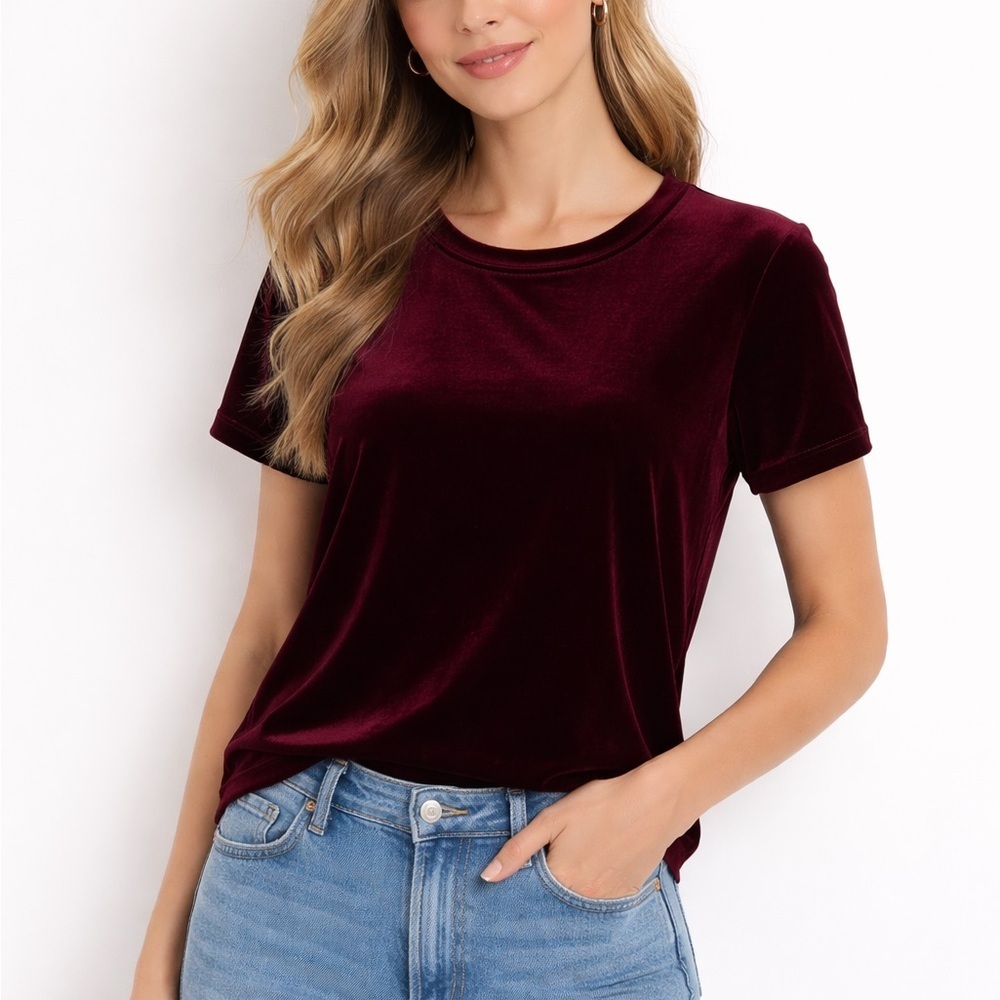 Abercrombie & Fitch Burgundy Velvet Short Sleeve Top | Size XS